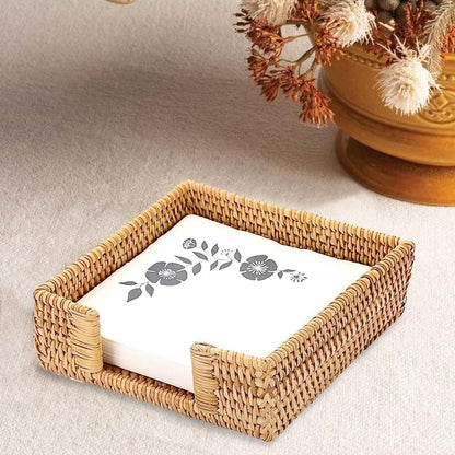 Square Rattan Napkin Holder Water Hyacinth Flat Wicker Napkin Holder for Kitchen