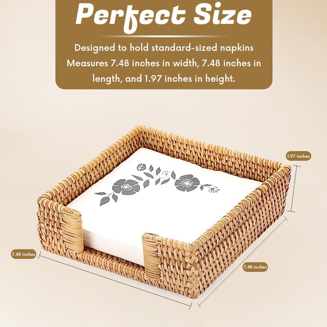 Square Rattan Napkin Holder Water Hyacinth Flat Wicker Napkin Holder for Kitchen