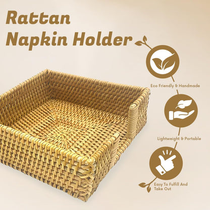 Square Rattan Napkin Holder Water Hyacinth Flat Wicker Napkin Holder for Kitchen