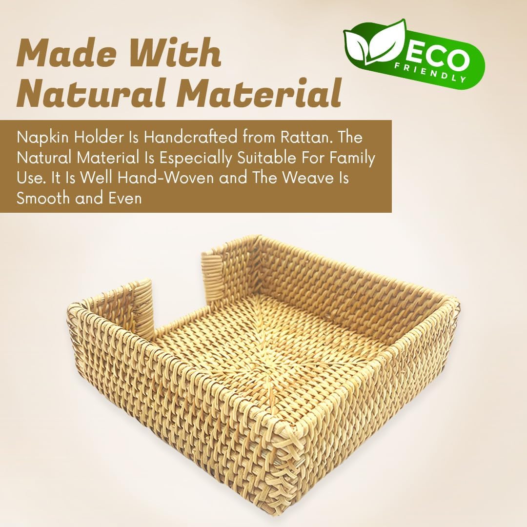 Square Rattan Napkin Holder Water Hyacinth Flat Wicker Napkin Holder for Kitchen