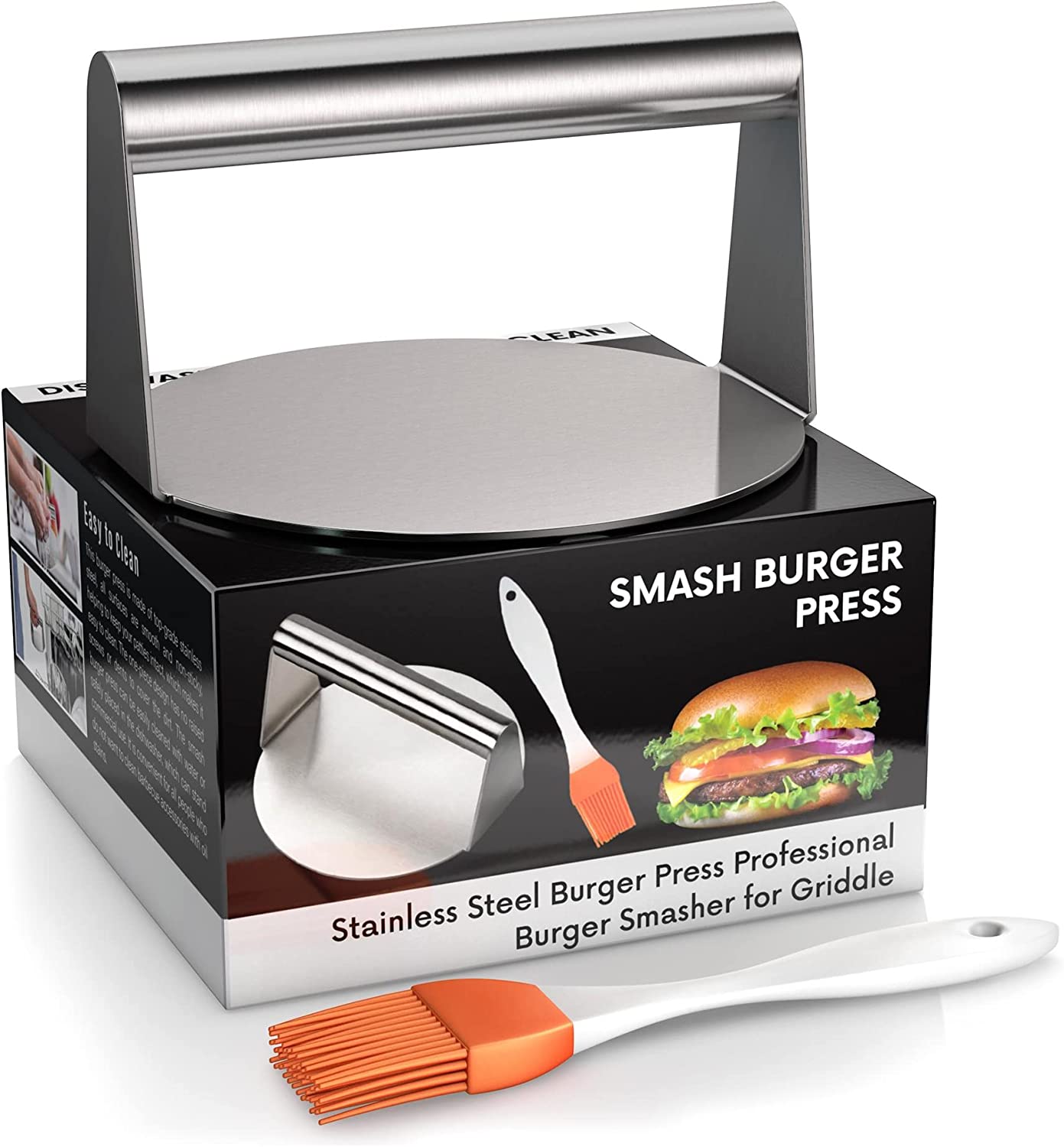 Stainless Steel Burger Press, 5.5 Inch round Burger Smasher, Smashed  Hamburger