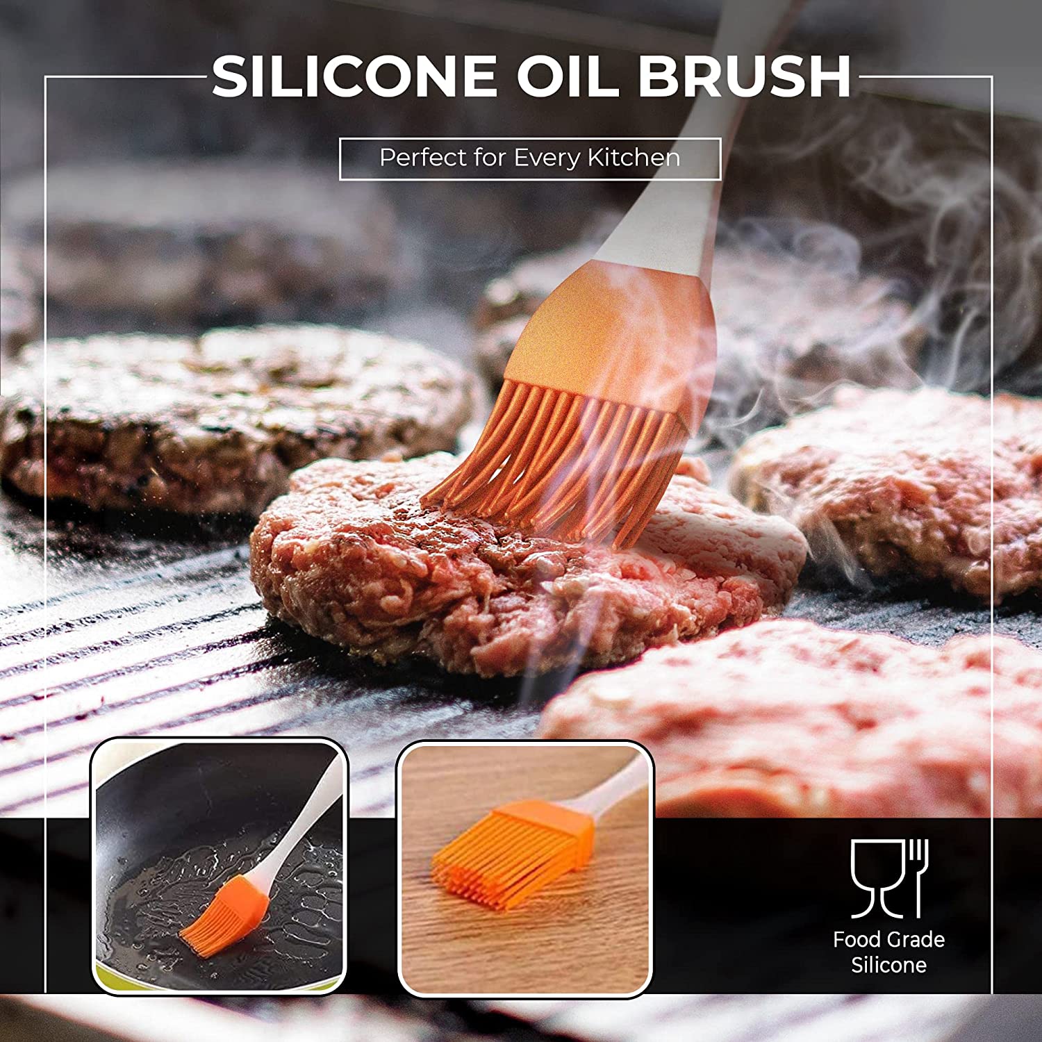 Stainless Steel Burger Press Smasher with silicone brush