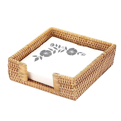 Square Rattan Napkin Holder Water Hyacinth Flat Wicker Napkin Holder for Kitchen