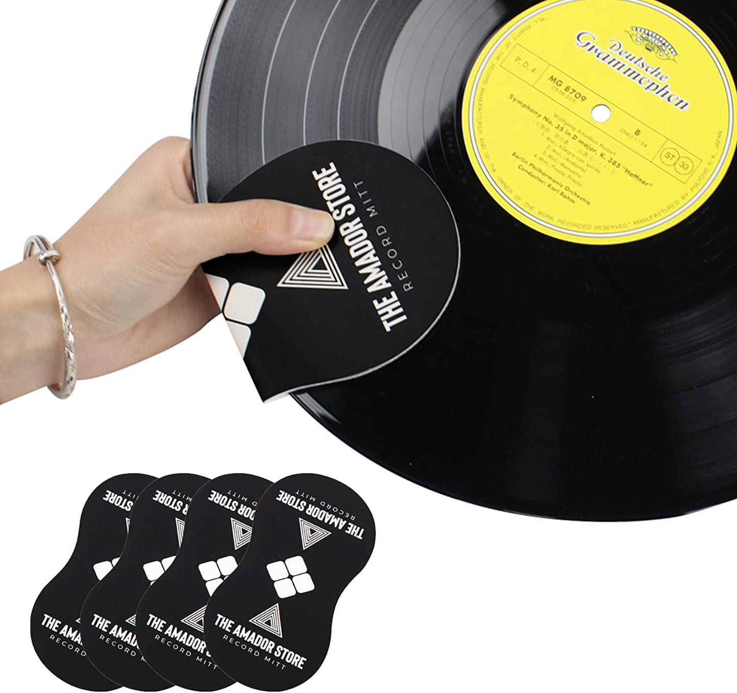 sdroceRyaM 4PCS Record Mitt LP Handler Gripper Anti-Static Vinyl Record  Cleaner &Protector Soft Microfiber Practical Turntable Accessories(Black)